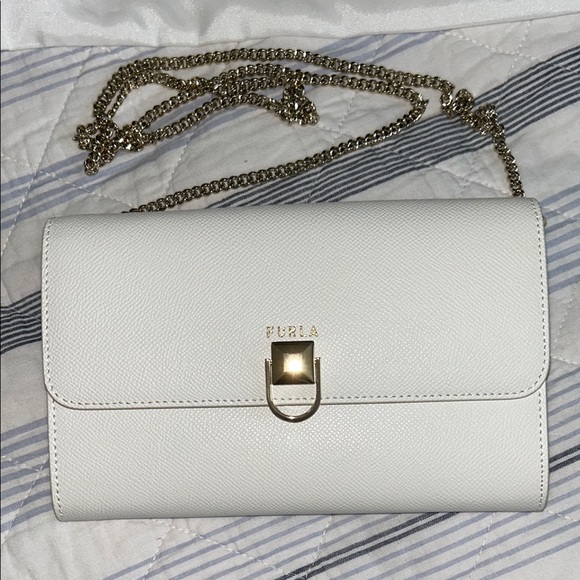 Furla Cream Leather Clutch with Gold Chain Brand New!!